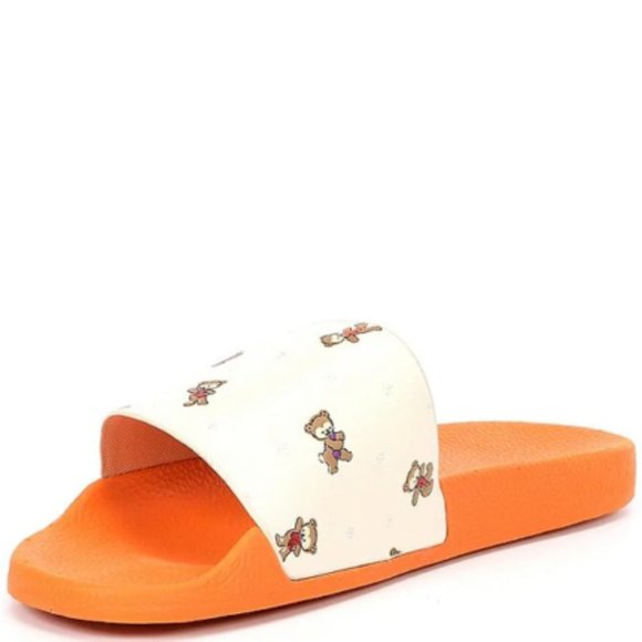 COACH Udele Sport Pool Slides Snowy Bear Chalk/Orange Women's Various Sizes NEW - Picture 4 of 8